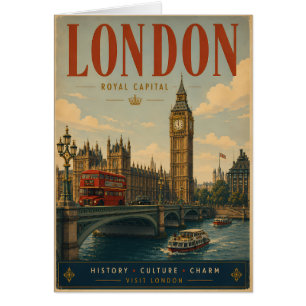 Vintage London Travel Poster with Iconic Bridge an