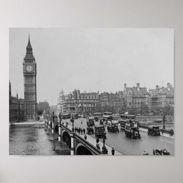 Vintage London Westminster Bridge, Big Ben 1904 Poster (Front)