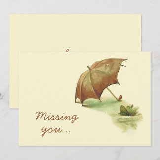 Vintage Lonely Frog with Umbrella Missing You  Card