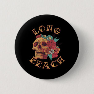 Vintage Long Beach California Tattoo Ca Ink Skull 6 Cm Round Badge