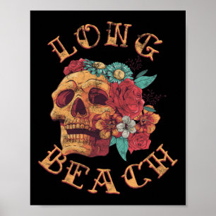 Vintage Long Beach California Tattoo Ca Ink Skull Poster