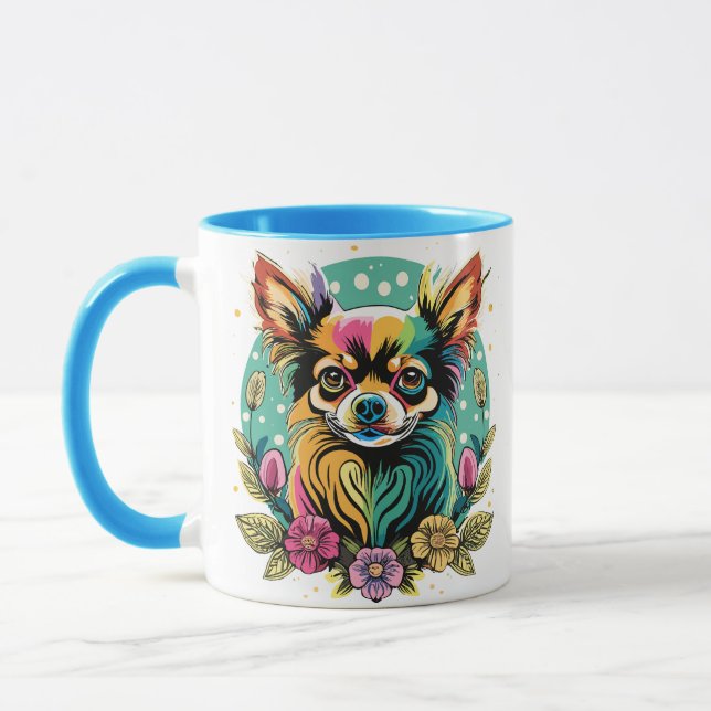 Vintage Long Haired Chihuahua cute dog Mug (Left)
