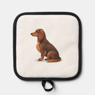 Vintage Long Haired Dachshund Back View Dog Illust Pot Holder