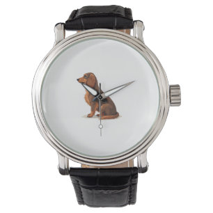 Vintage Long Haired Dachshund Back View Dog Illust Watch