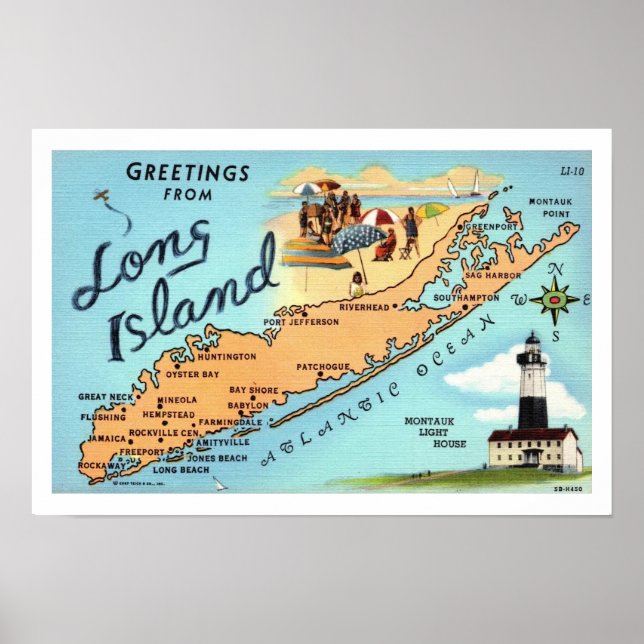 Vintage Long Island Map 12x18 Print (Front)