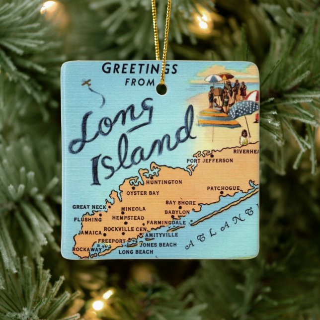 Vintage Long Island Map Ceramic Ornament (Tree)