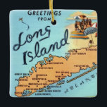 Vintage Long Island Map Ceramic Ornament<br><div class="desc">A colourfully illustrated,  vintage map of Long Island New York.  This is an old postcard repurposed on an ornament, </div>
