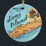 Vintage Long Island Map Ceramic Tree Decoration<br><div class="desc">A colourfully illustrated,  vintage map of Long Island New York.  This is an old postcard repurposed on an ornament, </div>