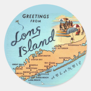 Vintage Long Island Map Classic Round Sticker