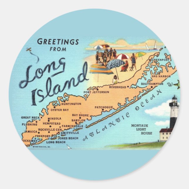 Vintage Long Island Map  Classic Round Sticker (Front)
