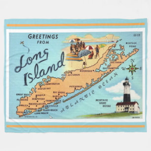 Vintage Long Island Map Fleece Blanket