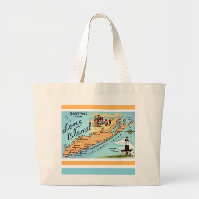 Vintage Long Island Map Large Tote Bag (Front)