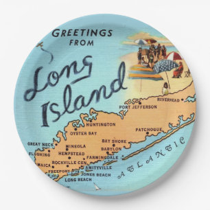 Vintage Long Island Map Paper Plate