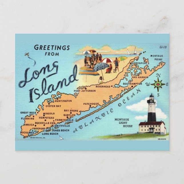 Vintage Long Island Map  Postcard (Front)