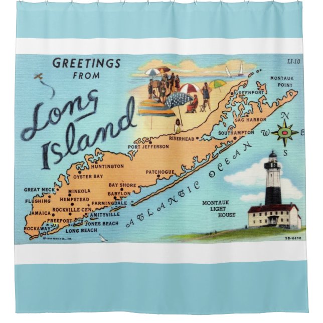 Vintage Long Island Map Shower Curtain (Front)