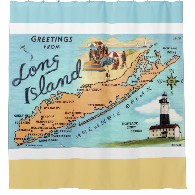Vintage Long Island Map Shower Curtain (Front)