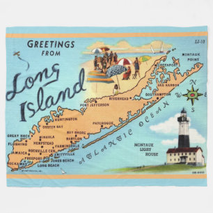Vintage Long Island, NY Map Fleece Blanket
