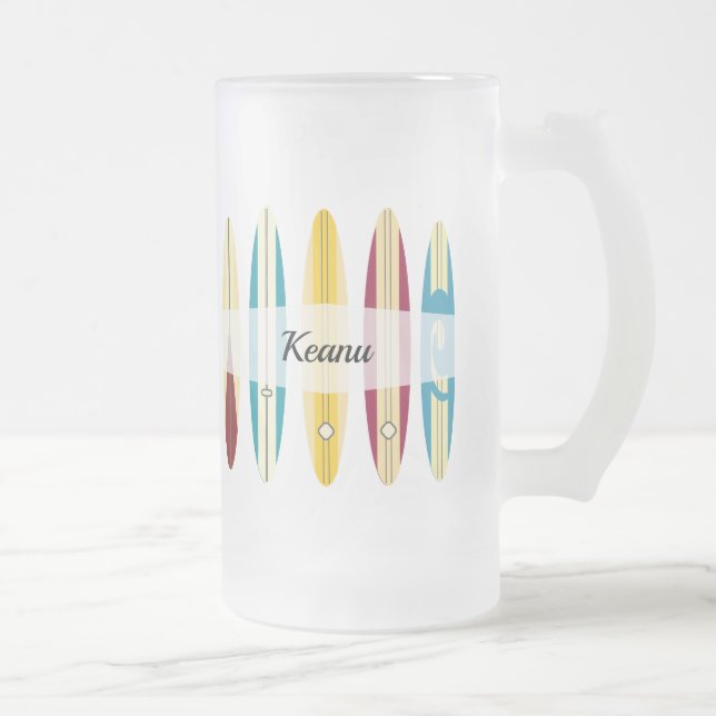 Vintage Longboards Frosted Glass Beer Mug (Right)