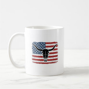 Vintage Longhorn Skull American Flag Vector Design Coffee Mug