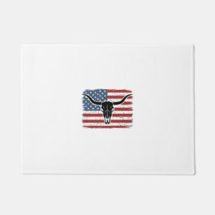Vintage Longhorn Skull American Flag Vector Design Doormat