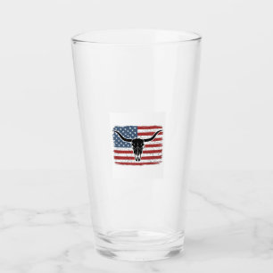 Vintage Longhorn Skull American Flag Vector Design Glass