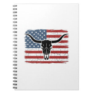 Vintage Longhorn Skull American Flag Vector Design Notebook