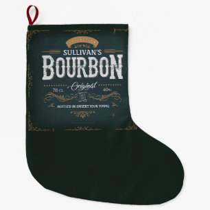 Vintage Look ADD NAME American Bourbon Whiskey Bar Large Christmas Stocking