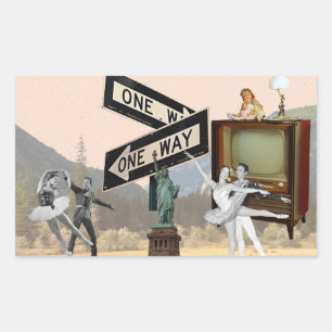 Vintage Look American Collage Rectangular Sticker