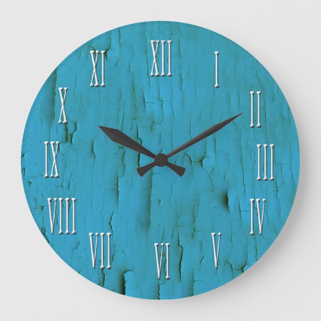 Vintage Look Aqua Blue Distressed Clock (Front)