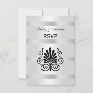 Vintage look Art Deco Plume Blk Wht V RSVP Card
