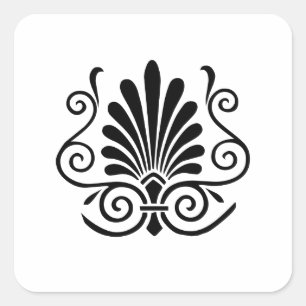 Vintage look art deco plume pattern black on white square sticker