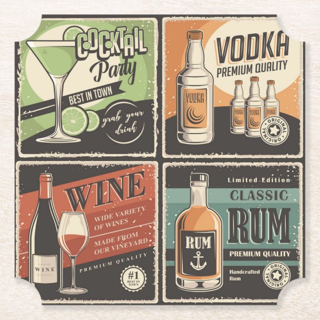 Vintage Look Bar Drink Tiles  Paper Coaster (Front)