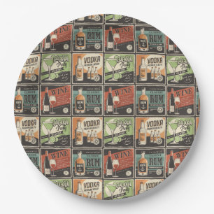 Vintage Look Bar Drink Tiles  Paper Plate