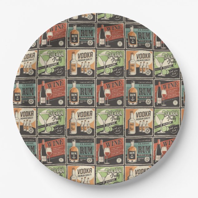 Vintage Look Bar Drink Tiles  Paper Plate (Front)