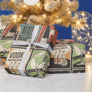 Vintage Look Bar Drink Tiles Wrapping Paper