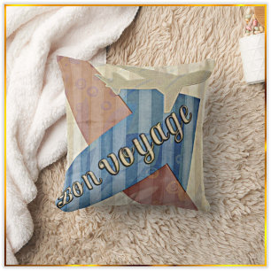 Vintage Look Beige Red & Blue Abstract Bon Voyage Cushion