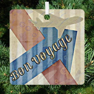 Vintage Look Beige Red & Blue Abstract Bon Voyage Metal Tree Decoration