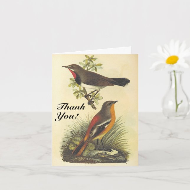 Vintage Look Birds, "Thank You!" Card (Small Plant)