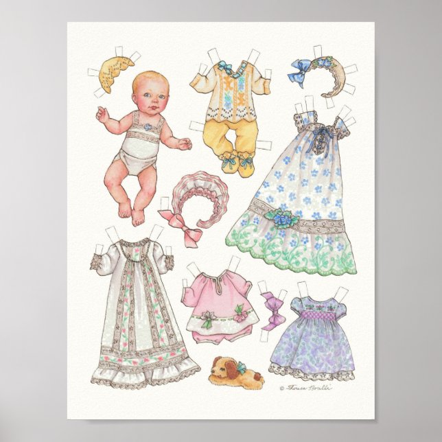 vintage look blonde baby girl paper doll print (Front)