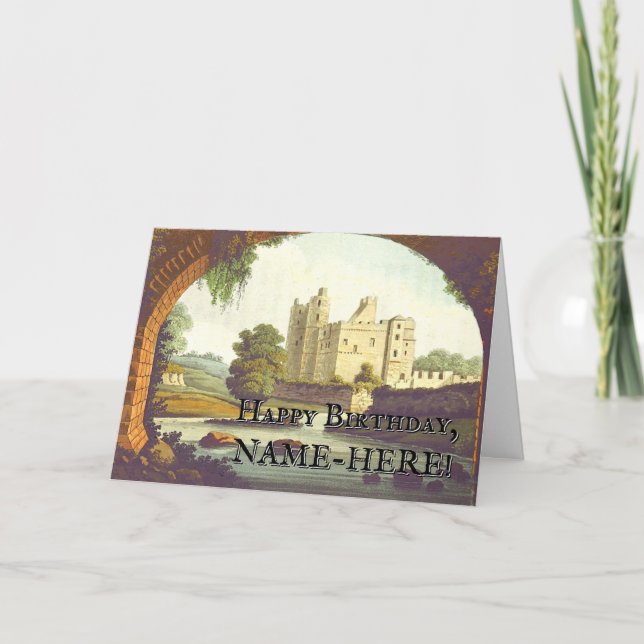Vintage Look, Castle Through Brick Arch Birthday Card (Front)