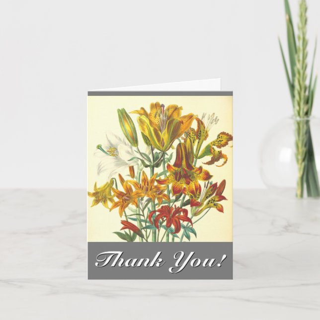Vintage Look Colourful Floral "Thank You!" Card (Front)