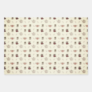 Vintage look cottage core tea time wrapping paper