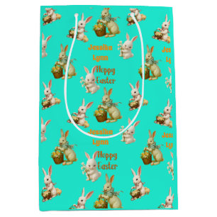 Vintage Look Custom Personalise Easter Bunny Cute  Medium Gift Bag