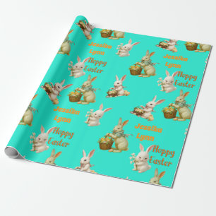 Vintage Look Custom Personalise Easter Bunny Cute Wrapping Paper