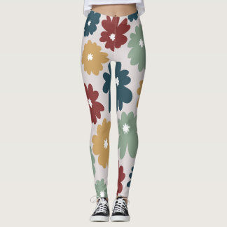 Vintage look floral pattern mixed colours green leggings