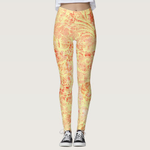 Vintage Look Flower Boom in Light Yellow Texture Leggings