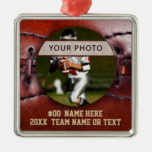 Vintage look Football Ornaments, Your Photo, Text Metal Tree Decoration