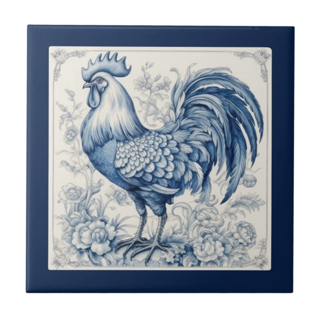 Vintage Look  French Toile Rooster Tile (Front)