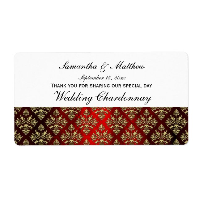 Vintage Look Gold & Red Damask #3 Wine Label (Front)
