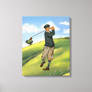 Vintage look Golfer Golf Canvas Print